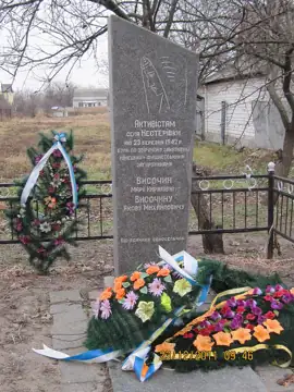 Могила активістів с. Нестерівки М. К. Височин та Я. М. Височин, які були закатовані фашистами 1942 року — загальний вигляд, Б