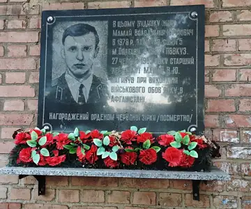 Меморіальні дошки на честь: письменника П. П. Ротача, учасника бойових дій в Афганістані В. Ю. Мамая — загальний вигляд, Полт